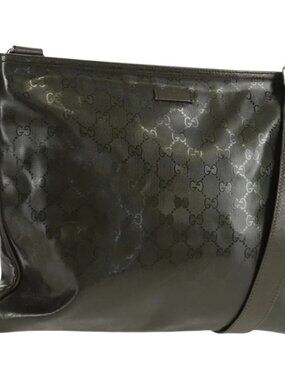 GUCCI GG Implementation Shoulder Bag Khaki Silver 201446 Auth am10159